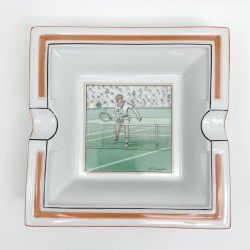 Cendrier carré en porcelaine décor vintage Tennis B Frappier DLG Hermes