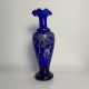 Vase en verre bleu cobalt decor émaillé DLG Theodore Legras