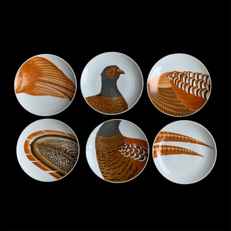 Lot de 6 assiettes a dessert Décor de faisan Porcelaine du Marais