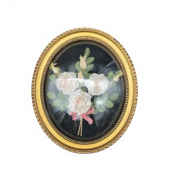 Cadre ancien vintage ovale bombé fleurs sechées