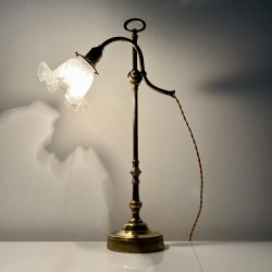 Lampe bureau style 1900 abat jour en cristal ancien systeme monte baisse