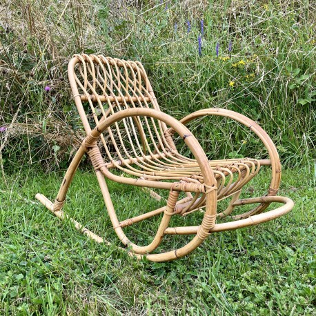 Rocking chair enfant bambou et rotin vintage