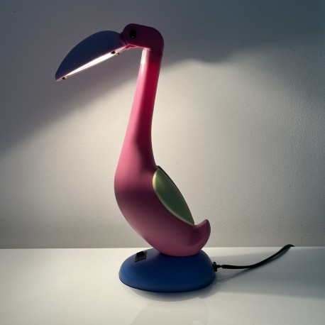 Lampe en plastique design vintage flamant rose toucan style 1980