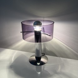 Lampe d'appoint cylindrique en métal et Altuglas fumé Philippe Rogier Oxar