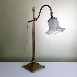 Lampe de bureau  Col de cygne Tulipe verre laiton massi