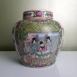 Grand Pot  chinois à gingembre avec couvercle Décor Canton