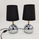 Paire de lampes de chevet pied boule chromé et laiton brossé abat jour en tissu