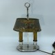 Lampe bouillotte metal argenté fer peint decor floral