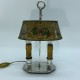 Lampe bouillotte metal argenté fer peint decor floral