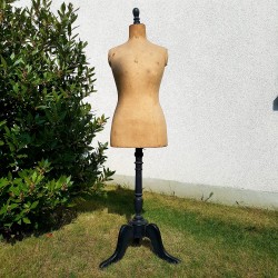 Buste Mannequin carton tissu ancien sur trépied noir genre Stockman